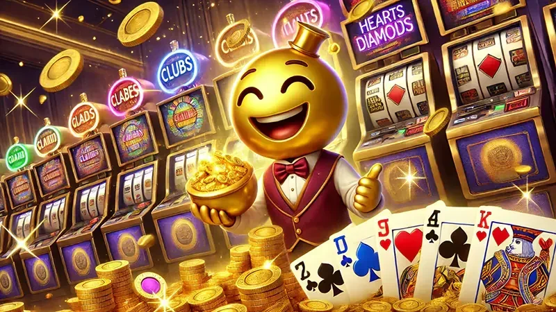 Layar slot mobile dengan reel, simbol wild, dan indikator permainan