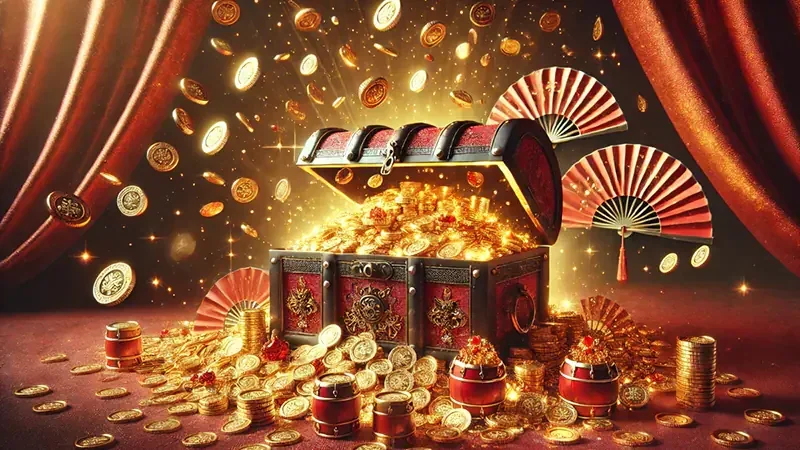 Visual video slot dengan simbol bonus dan latar permainan tematik